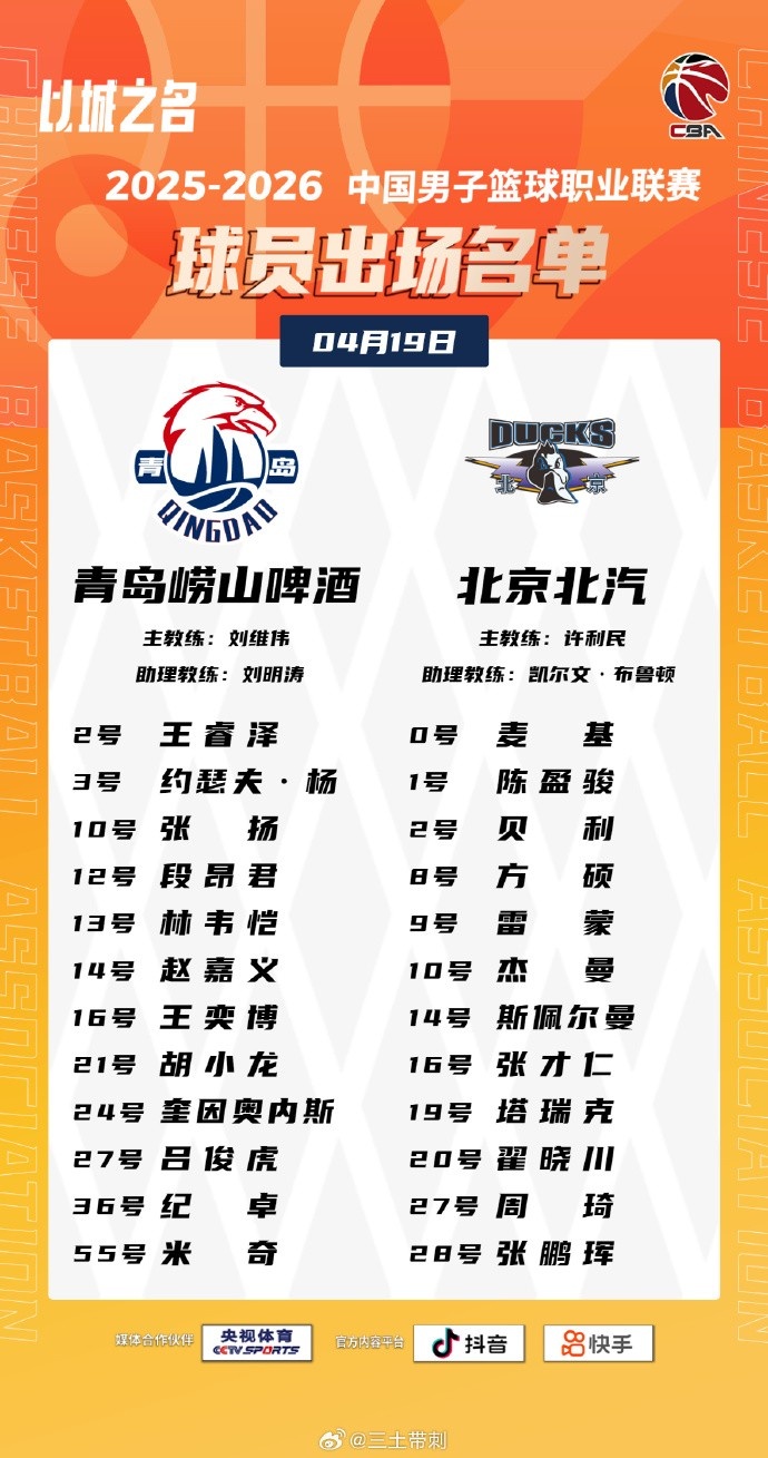 开云体育官网-青岛VS北京大名单：基诺内斯将迎首秀 麦基&amp;周琦出战 范子铭轮休